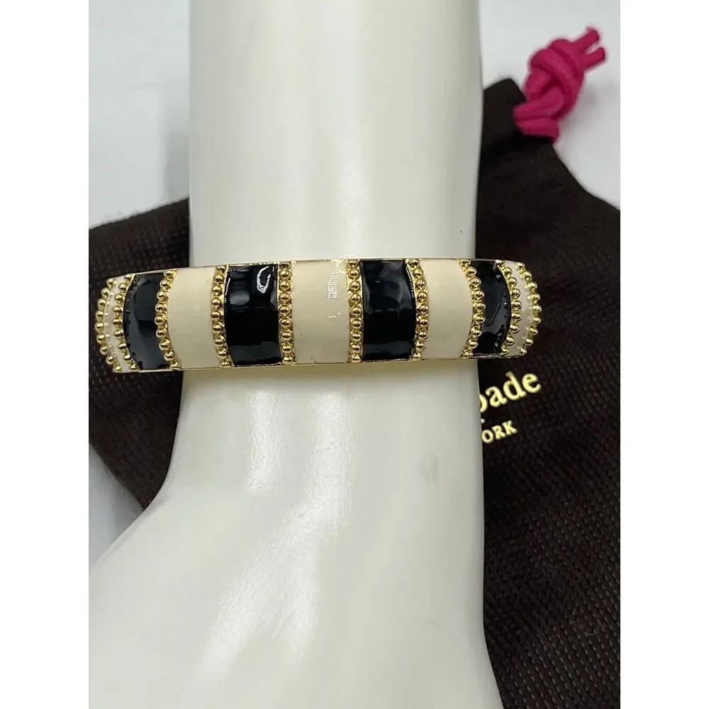 Kate‎ Spade Harbor Lights Stripe Bracelet Black Cream Ivory Striped Flag Bangle - Picture 4 of 12